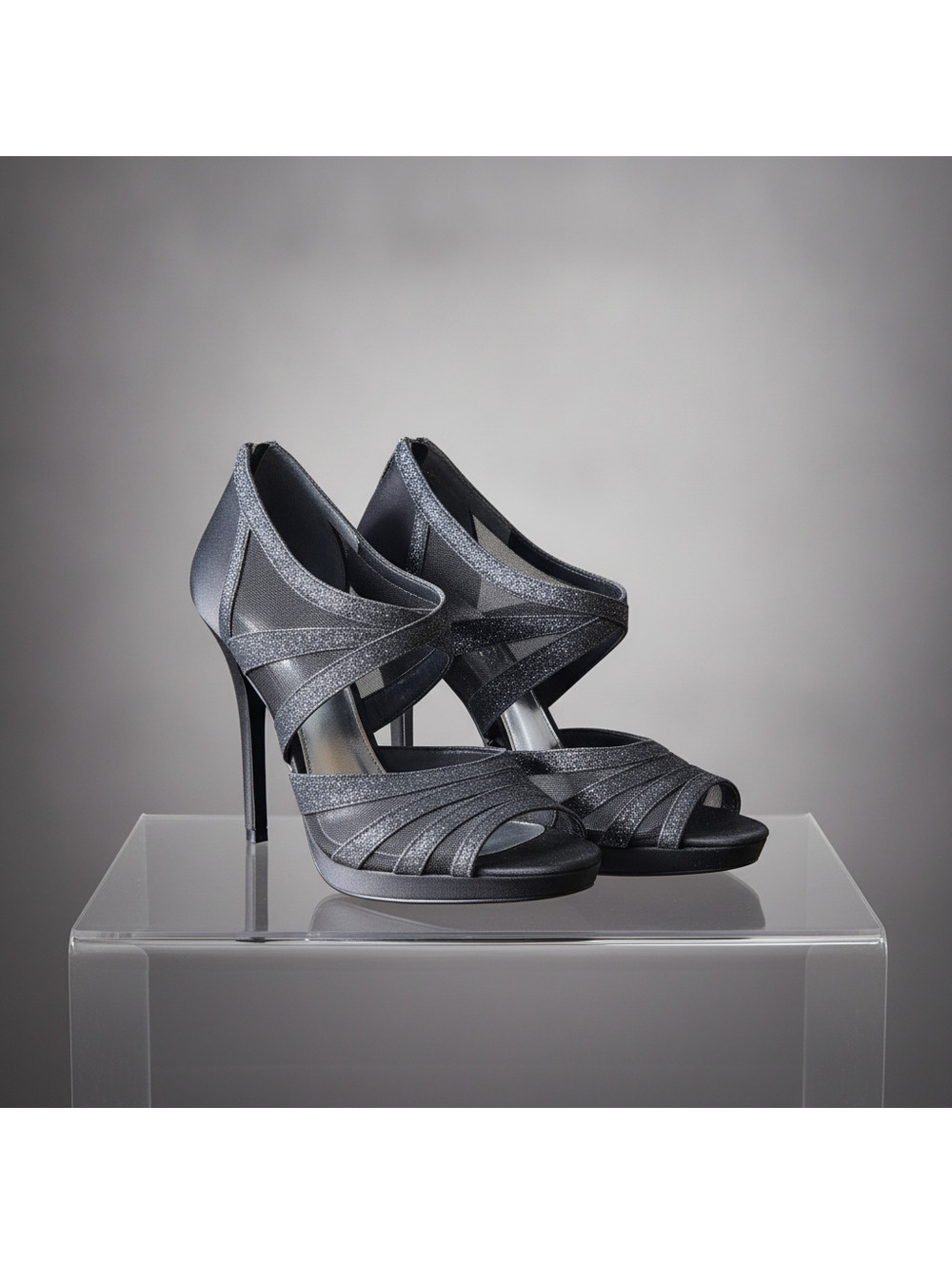 J Miller Women's Black Glitter Fabric Peep Toe High Heel Sandals Size 7.5 [COPY]